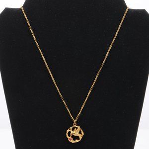 JJI Hummingbird Feeding Gold-tone pendant Necklace